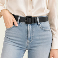 Ceinture noire femme large à boucle carrée, modèle Sidonie