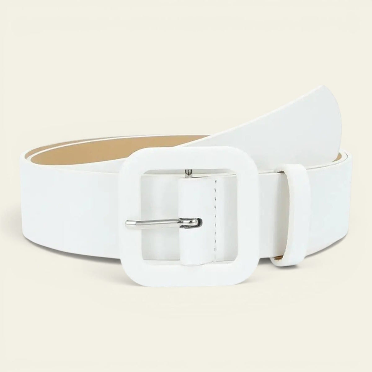 Ceinture blanche femme large à boucle carrée, modèle Sidonie