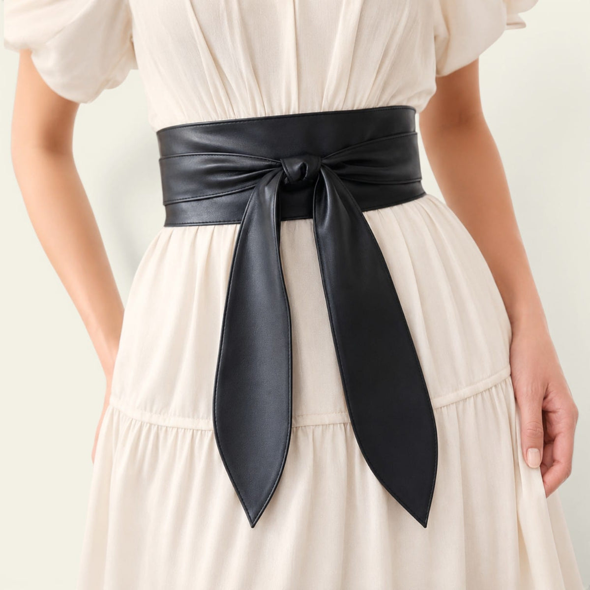 Ceinture noire femme large à nouer façon obi, modèle Solange