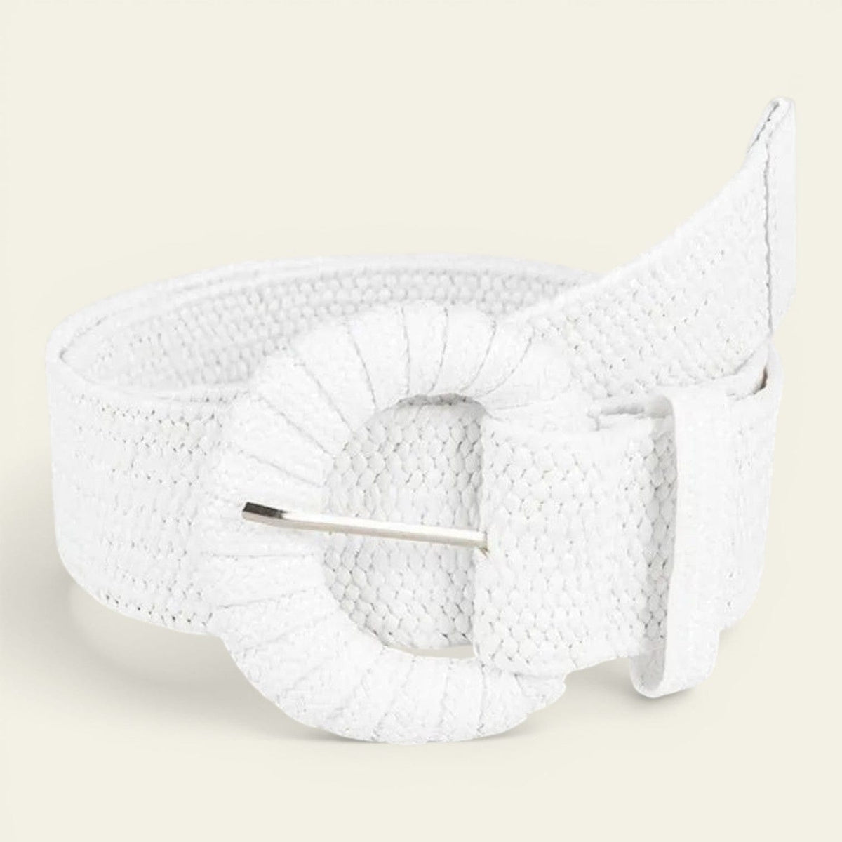 Ceinture blanche femme large en paille tressée, modèle Suzon