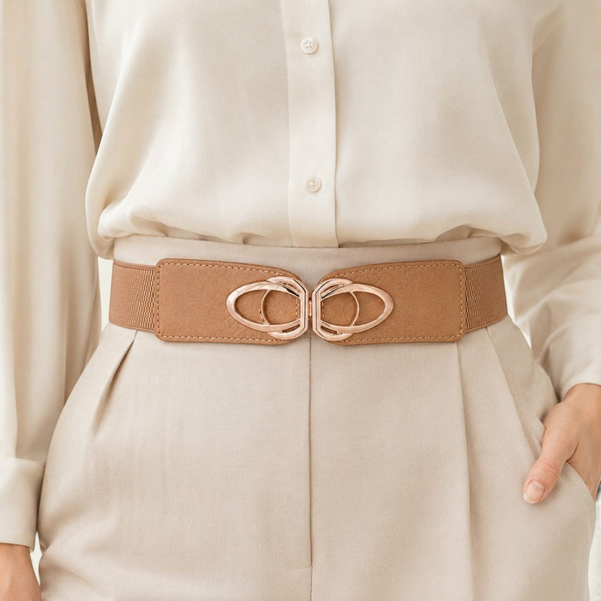 La Ceinture Pour Femme Valentine - Ceinture large élastique à double anneaux dorés