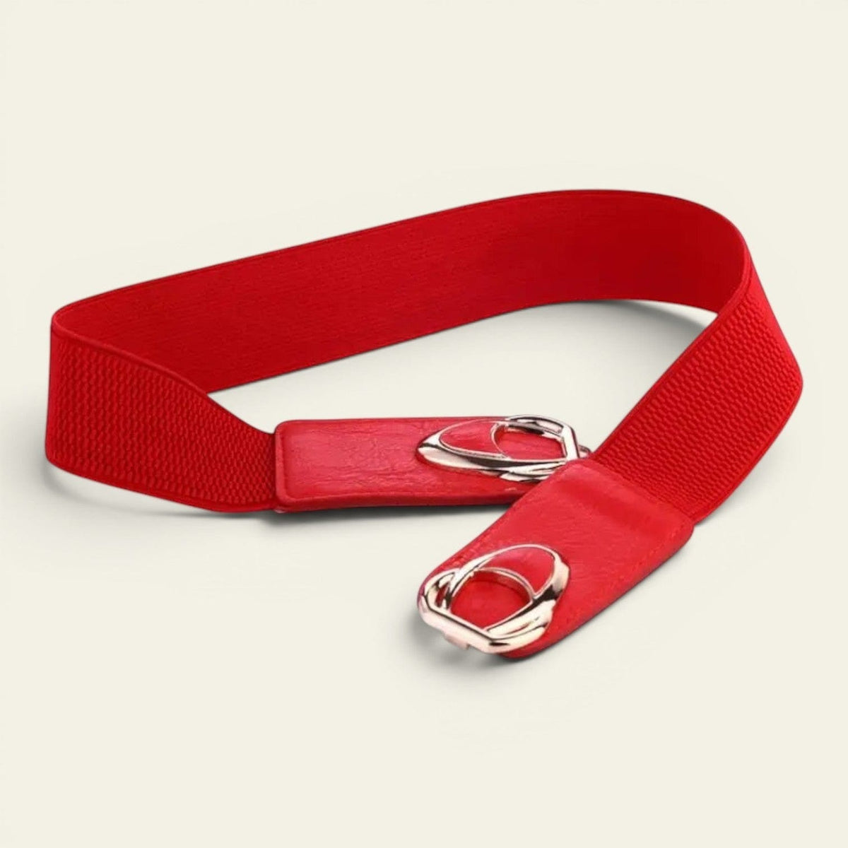 Ceinture rouge femme large élastique à double anneaux dorés, modèle Valentine