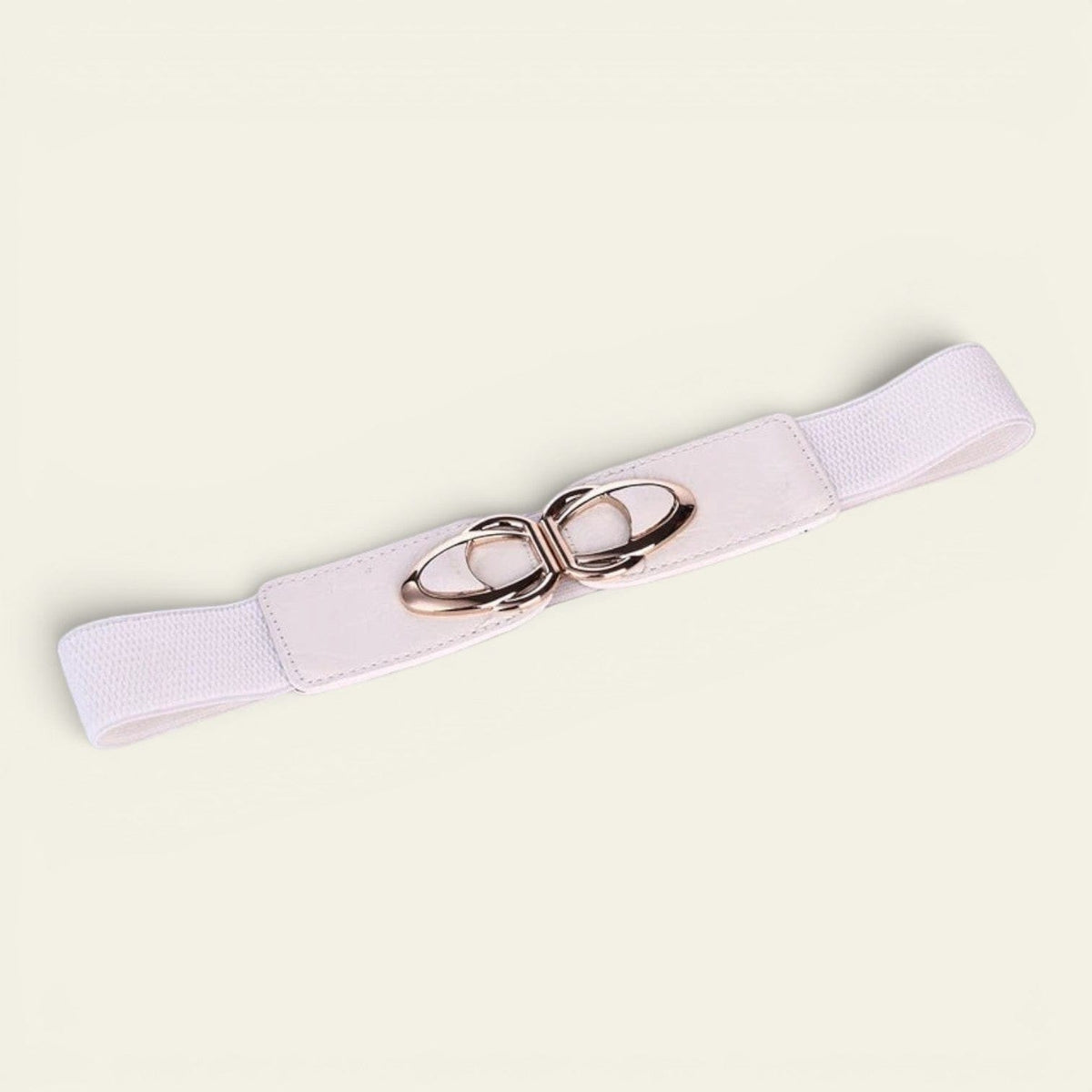Ceinture blanche femme large élastique à double anneaux dorés, modèle Valentine